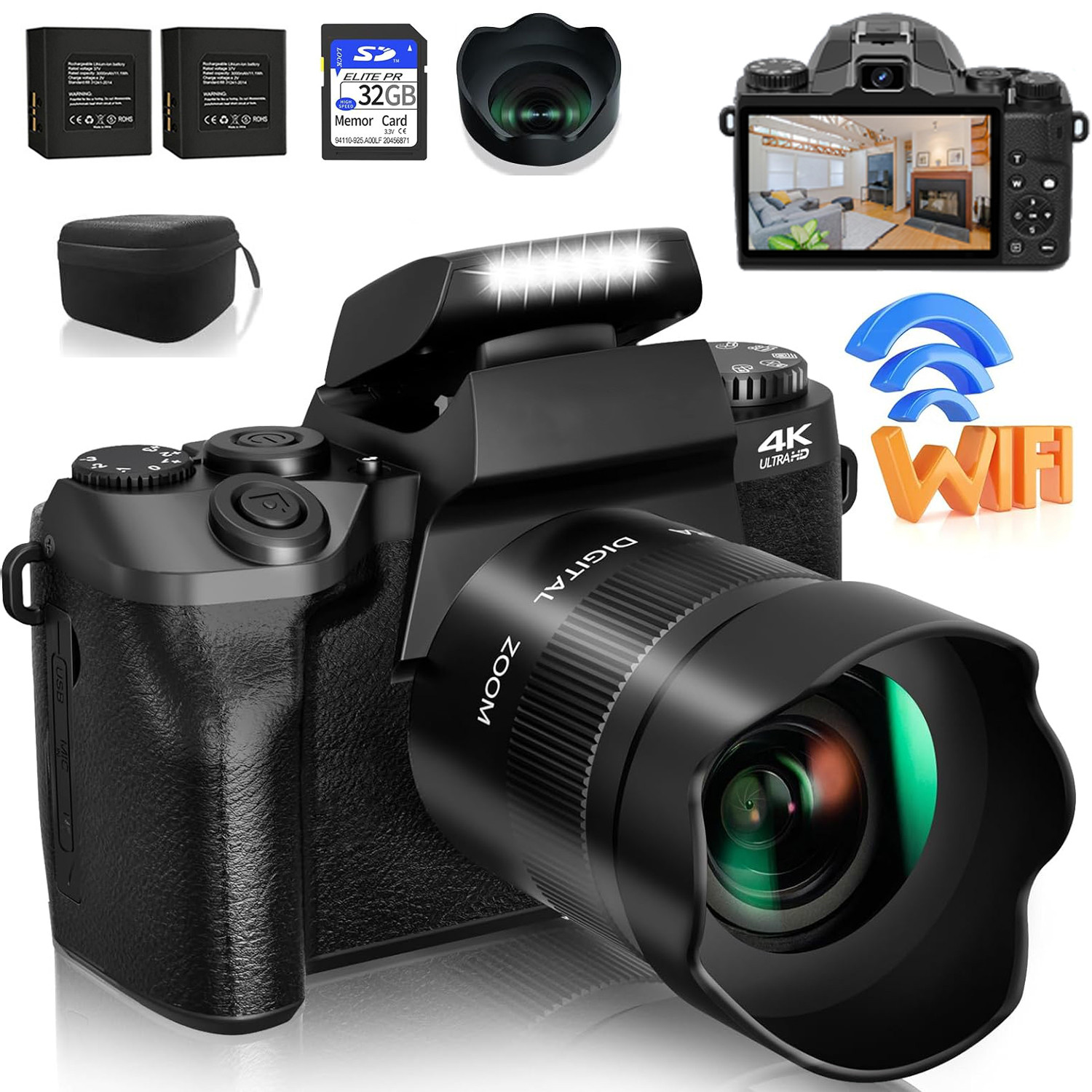 Action Camera 4K - 64MP Digital Camera SLR DSLR For